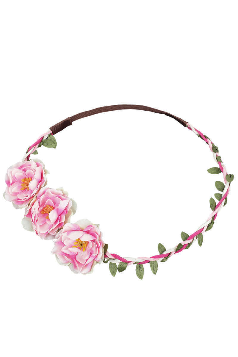 Trachten Haarband mit Gummizug Blumen ros pink