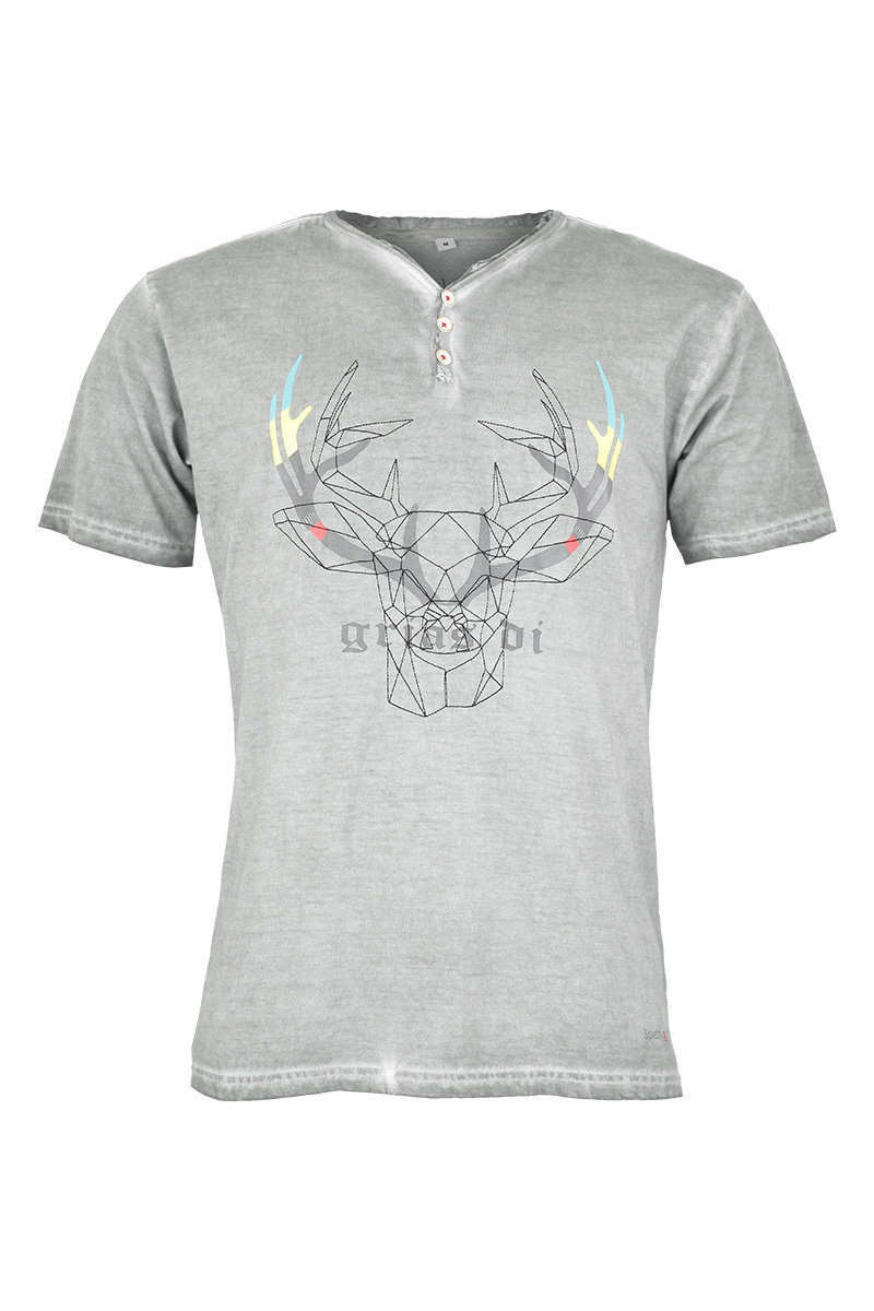 Trachten T-Shirt V-Ausschnitt mit Knpfen 'grias di' grau