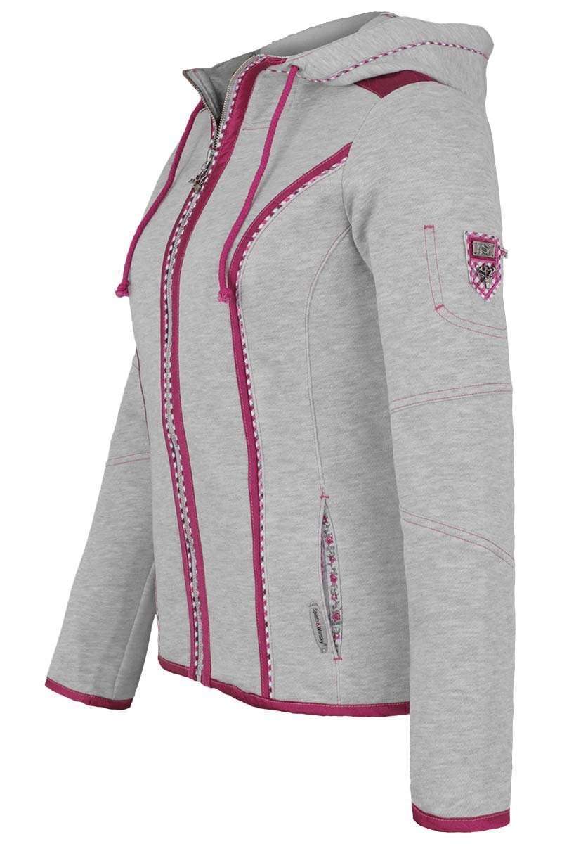 Damen Trachten Sweatjacke mit Kapuze grau-pink Bild 2