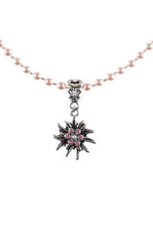 Damen Perlenkette mit Edelwei-Anhnger rosa