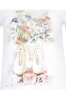 Damen T-Shirt mit Blumenmotiv wei
