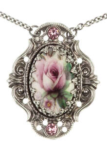 Trachten Halskette mit Blten- Amulett rosa