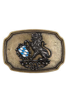 Herren Trachtengrtel dunkelbraun bayrischer Lwe mit Emaille altmessing