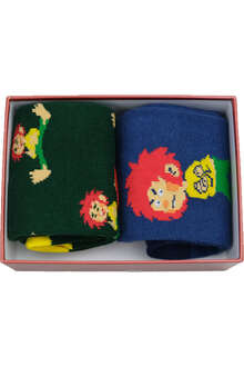 2 Paar Socken in Sockenbox fr Damen, Herren und Kinder - mit Pumuckl in schwarz und blau