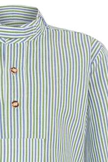Kinder Trachten-Stehbund-Schlupf-Hemd mit Pfoad gestreift blau grn