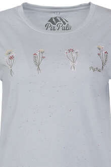 Damen T-Shirt 'Blumenstrue' kieselgrau bunt