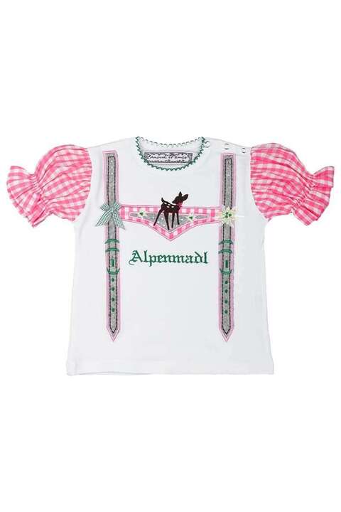Mdchen T-Shirt im Lederhosenlook 'Alpenmadl' rosa wei
