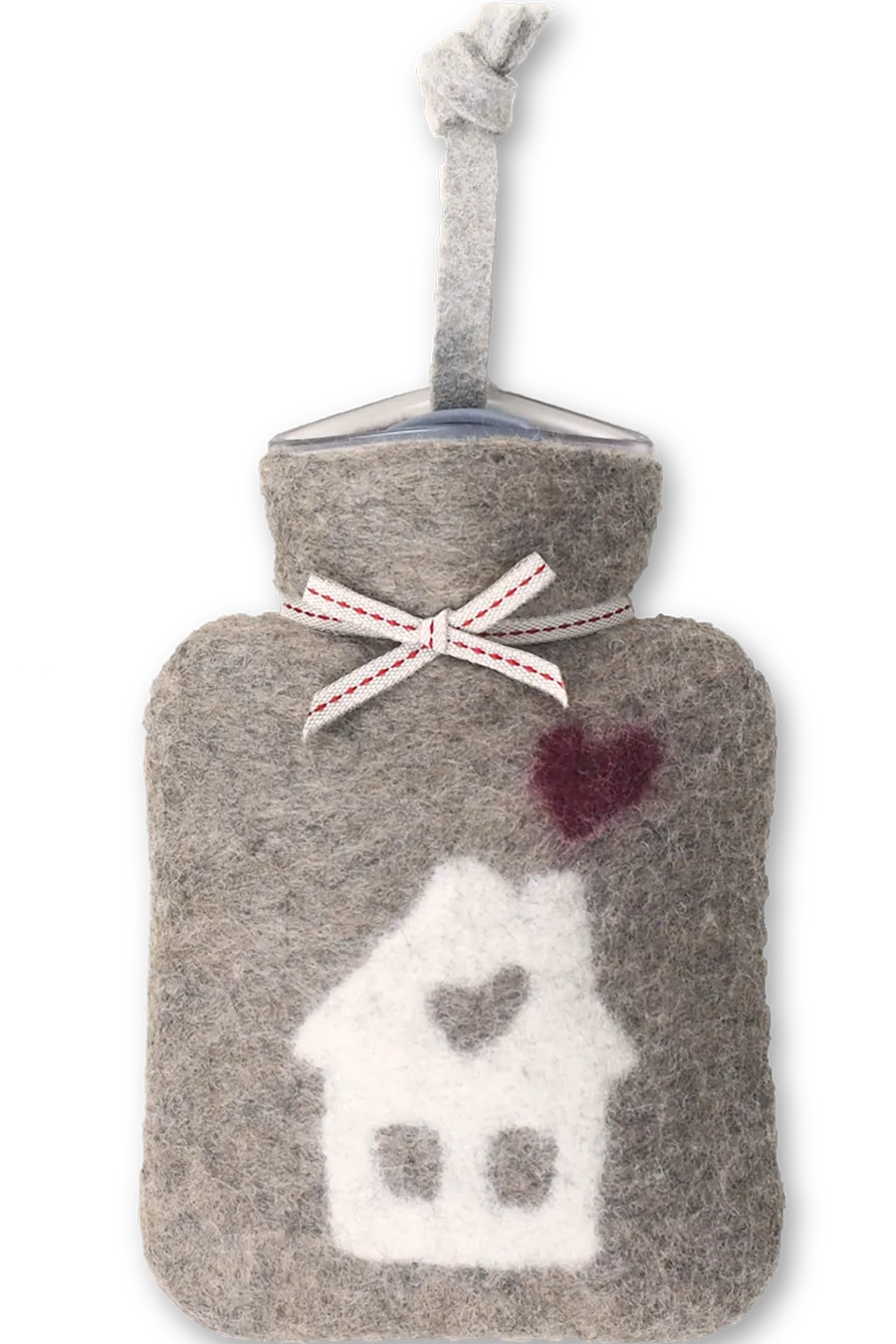 Wollfilz-Mini-Wärmflasche mit Hausmotiv