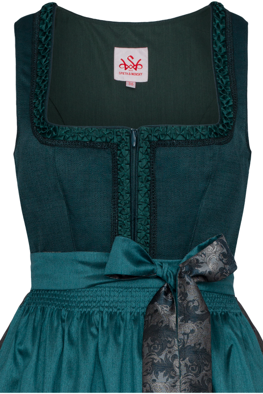 Damen Midi Dirndl Spieth & Wensky KLAVIER/80 in PETROL - Vorderansicht Detail oben