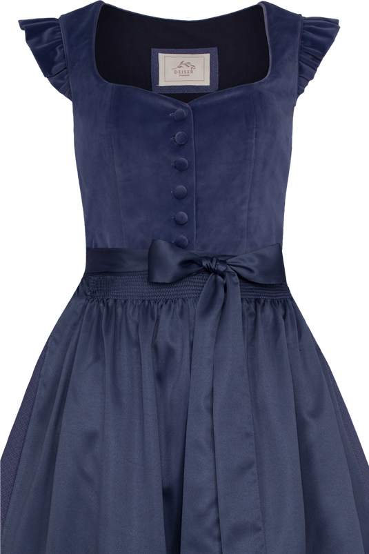 Damen Midi Dirndl Veloursoberteil Trachten Deiser DK262 2024 ELISA/70 in 1595-TAUBENBLAU - Vorderansicht Detail oben