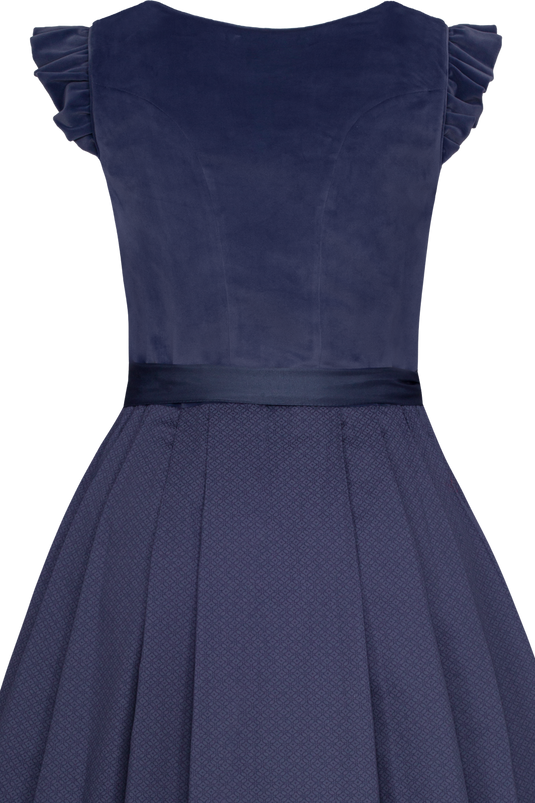 Damen Midi Dirndl Veloursoberteil Trachten Deiser DK262 2024 ELISA/70 in 1595-TAUBENBLAU - Rückansicht Detail oben