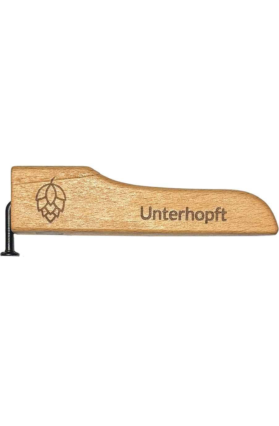 Flaschenöffner Holz mit Spruch und Nagel