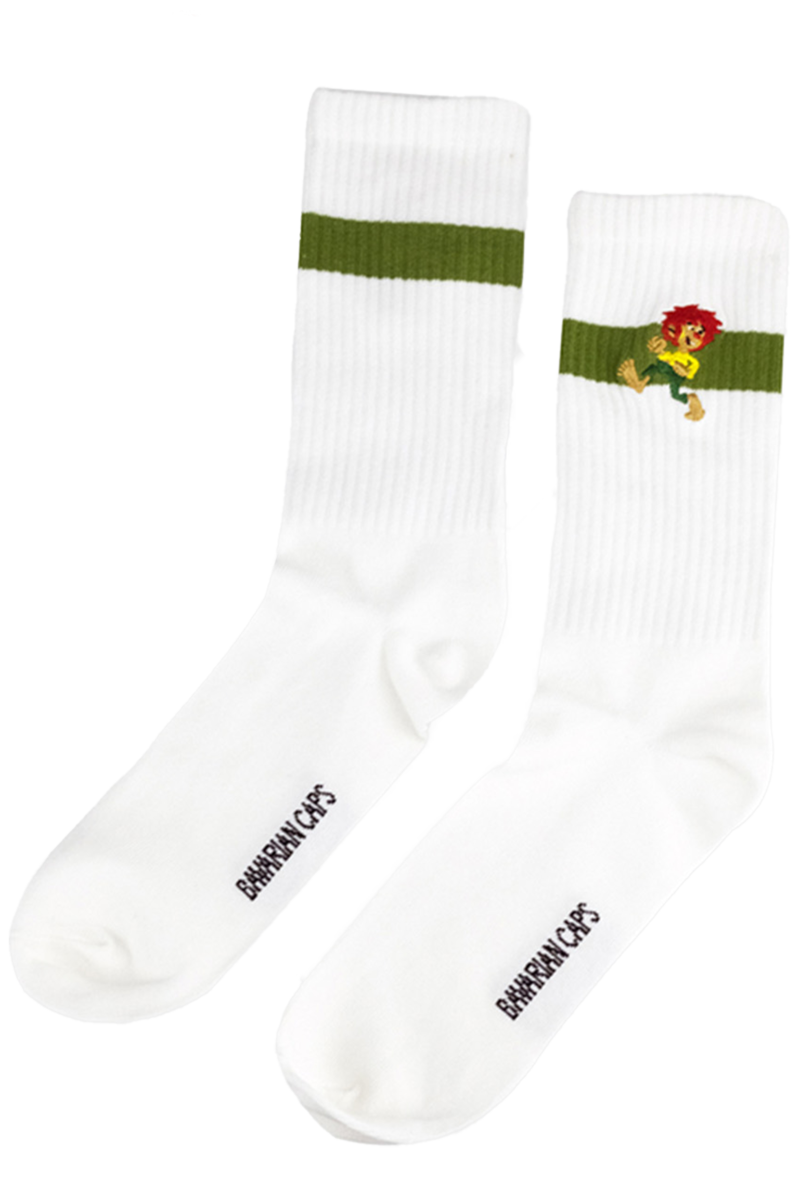Bavarian Caps Pumuckl Socken - Weiß Mit Lachendem Pumuckl Design