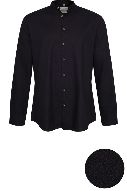 Herren Trachtenhemd Gweih & Silk ALPSEE 13/261 in schwarz - Vorderansicht mit Stoffdetail