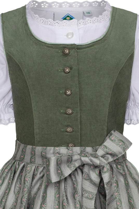 Kinder-Corddirndl mit Bluse Isar-Trachten 63226 M. BLUSE in GRÜN - Vorderansicht Detail oben