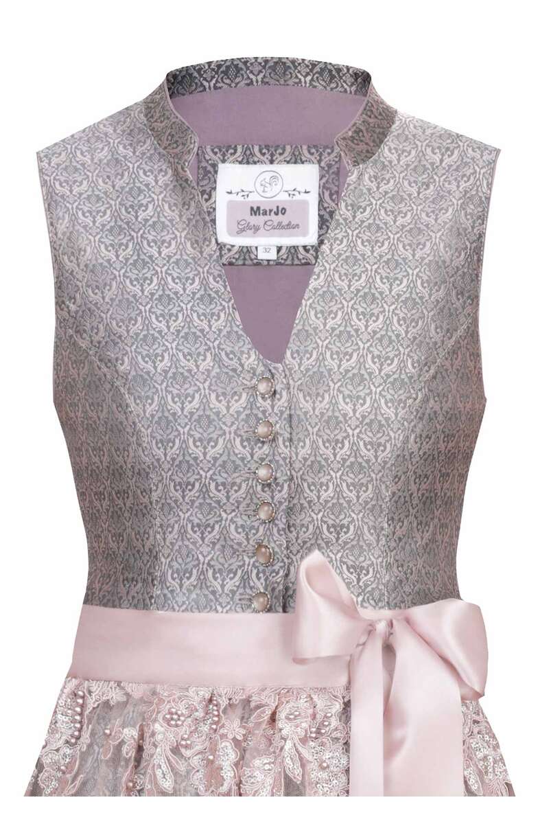 Midi-Dirndl V-Ausschnitt mit Spitzenschrze Anthrazit Rosa Bild 2