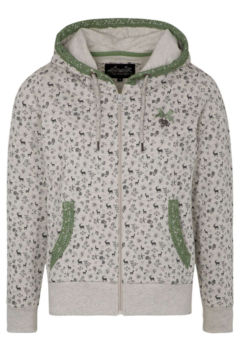 Damen Sweatjacke Alpin mit Spitze Greige