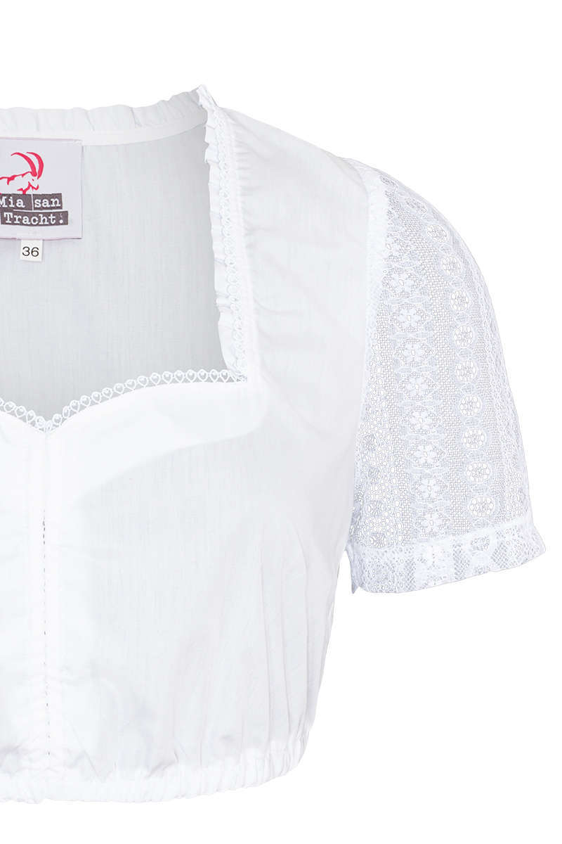 Dirndlbluse mit variablem Balkonettausschnitt und Spitzenrmel weiss Bild 2