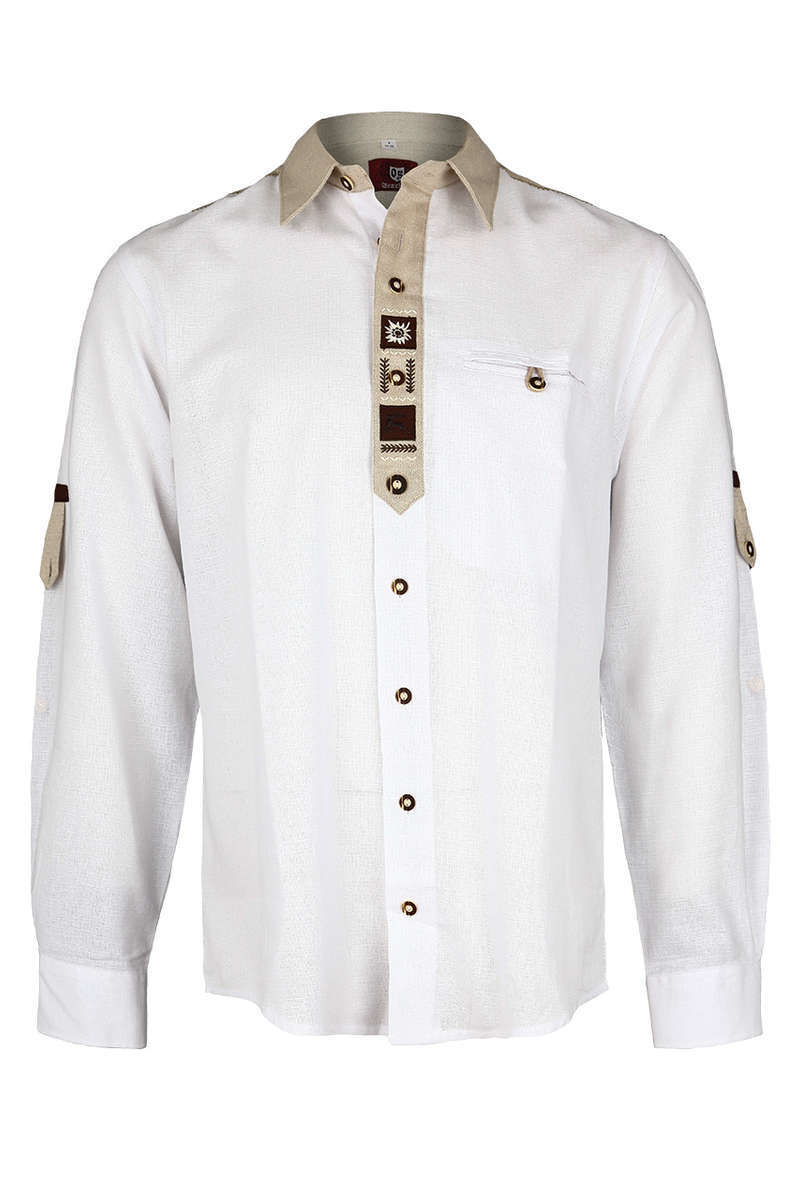 Herren Trachten-Krempelarm-Hemd Weiß