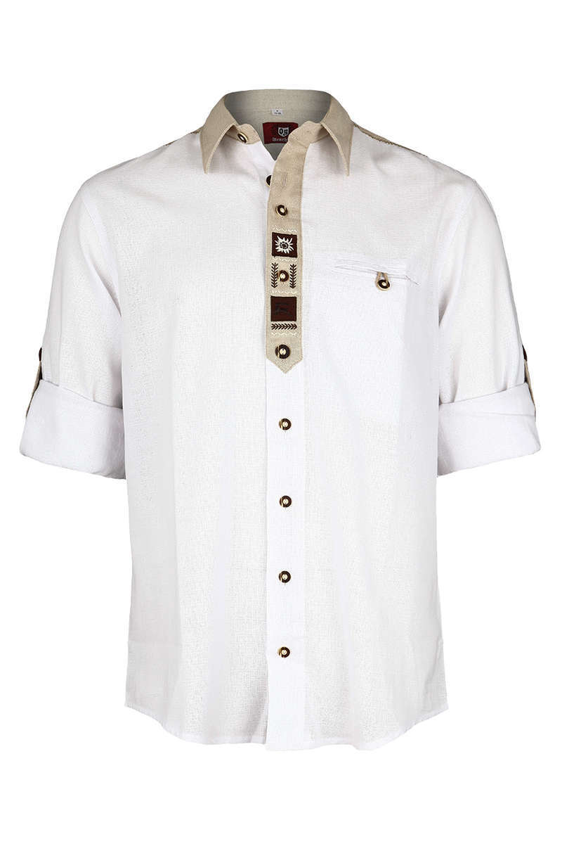 Herren Trachten-Krempelarm-Hemd Weiß Bild 2