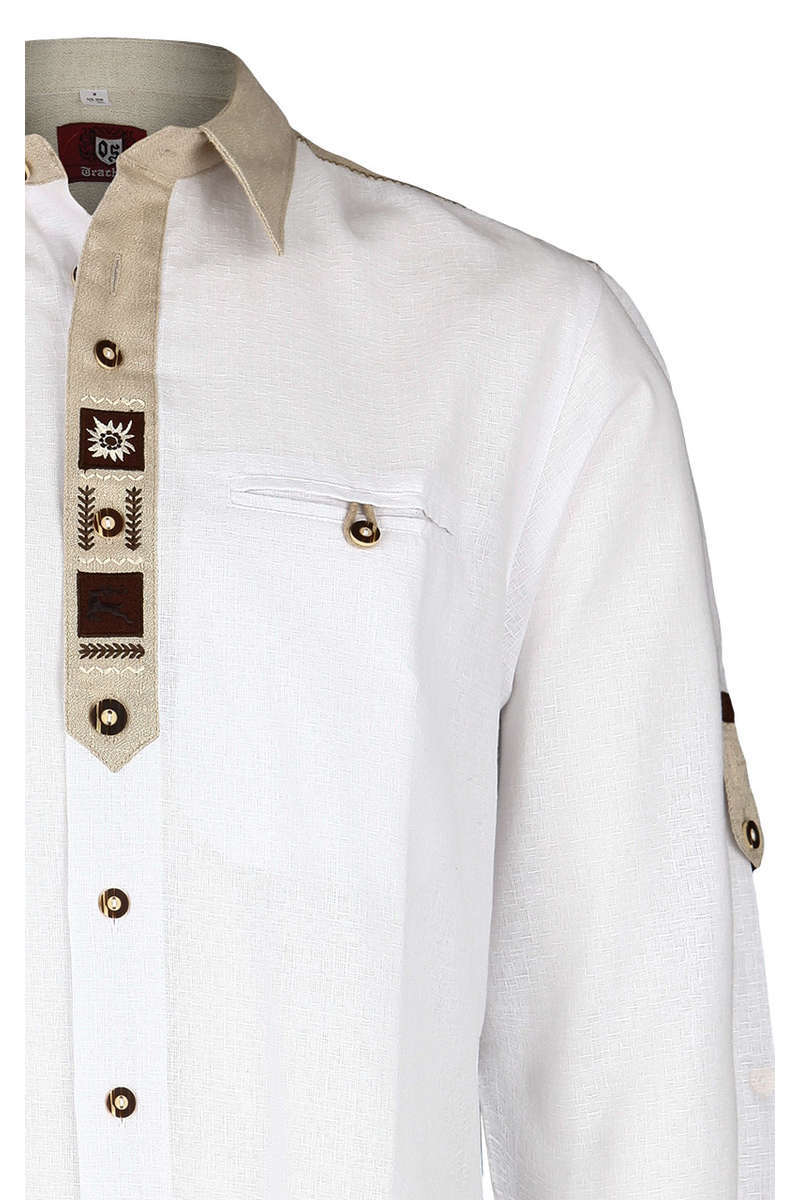 Herren Trachten-Krempelarm-Hemd Weiß Bild 2
