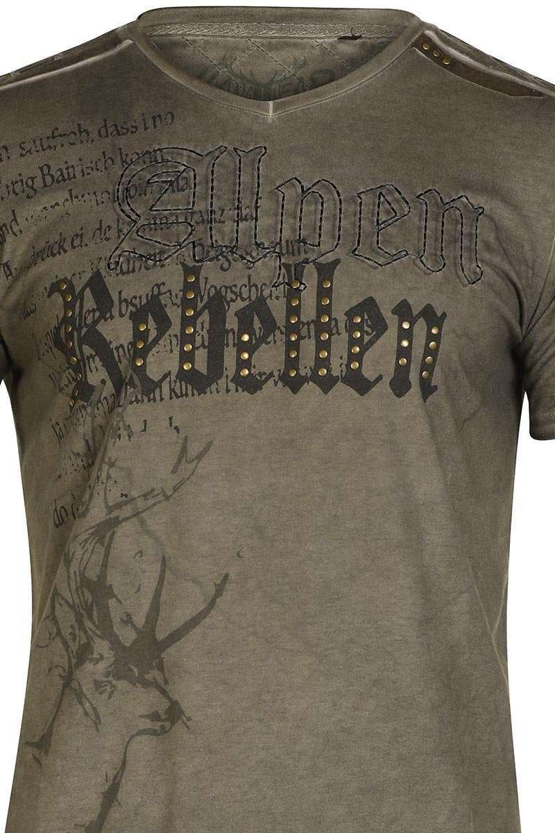 Herren Trachten T-Shirt V-Ausschnitt 'Alpen Rebellen' braun Bild 2