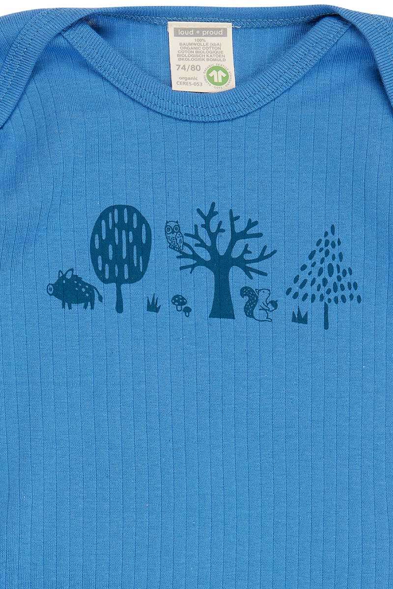 Babybody Waldtiere aus gerippter Bio-Baumwolle langarm blau Bild 2