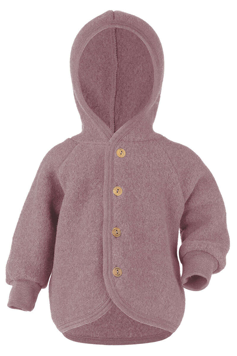 Baby-Jacke mit Kapuze aus Bio Schurwollfleece rosenholz