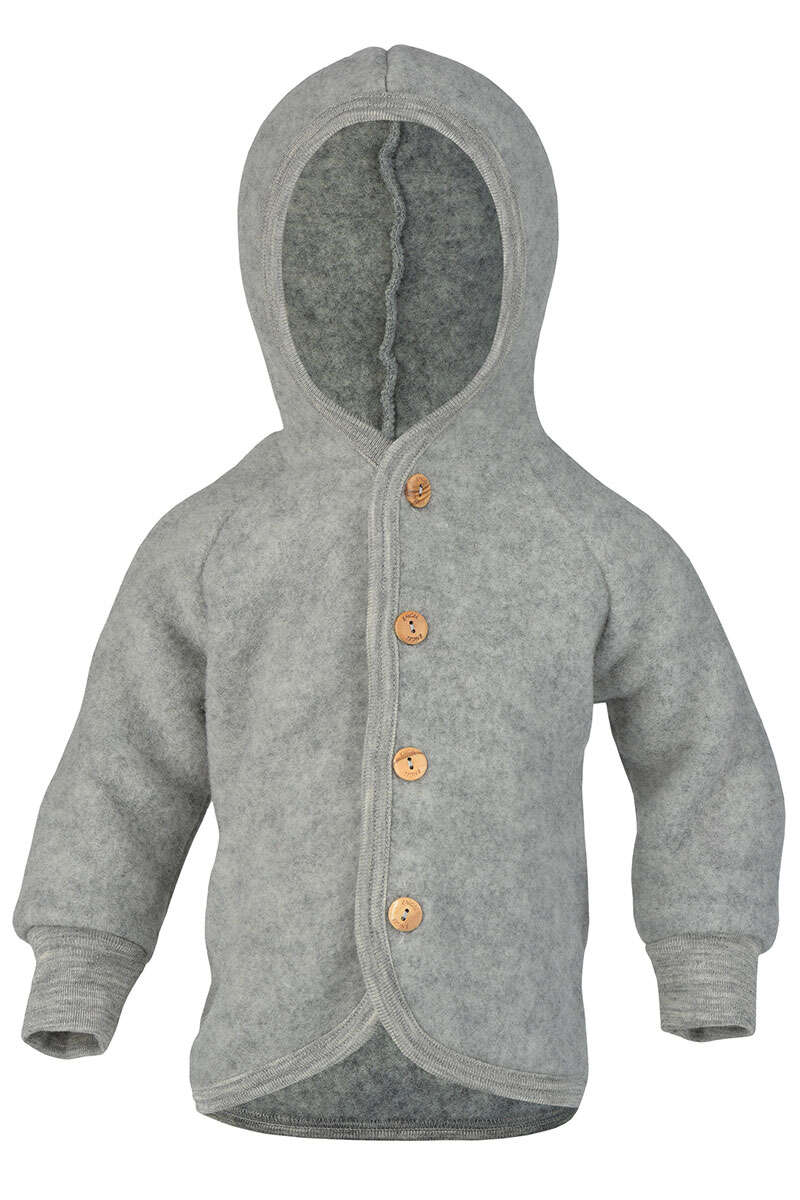 Baby-Jacke mit Kapuze aus Bio Schurwollfleece hellgrau