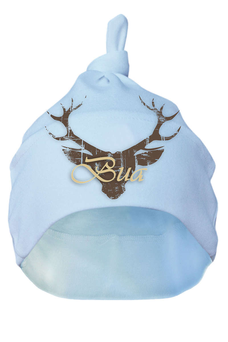 Knoten- Mütze mit Hirsch 'Bua' hellblau