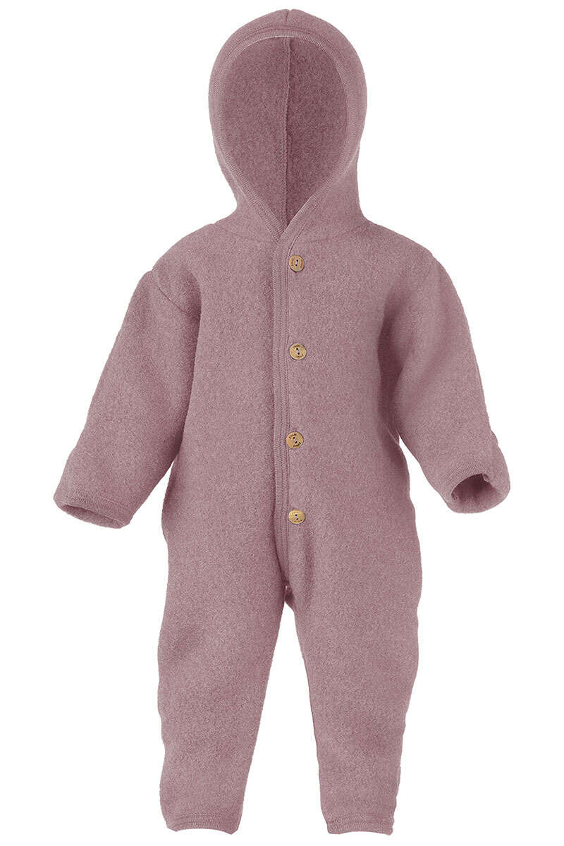 Baby-Wollfleece-Overall mit Kapuze aus Bio Schurwollfleece rosenholz