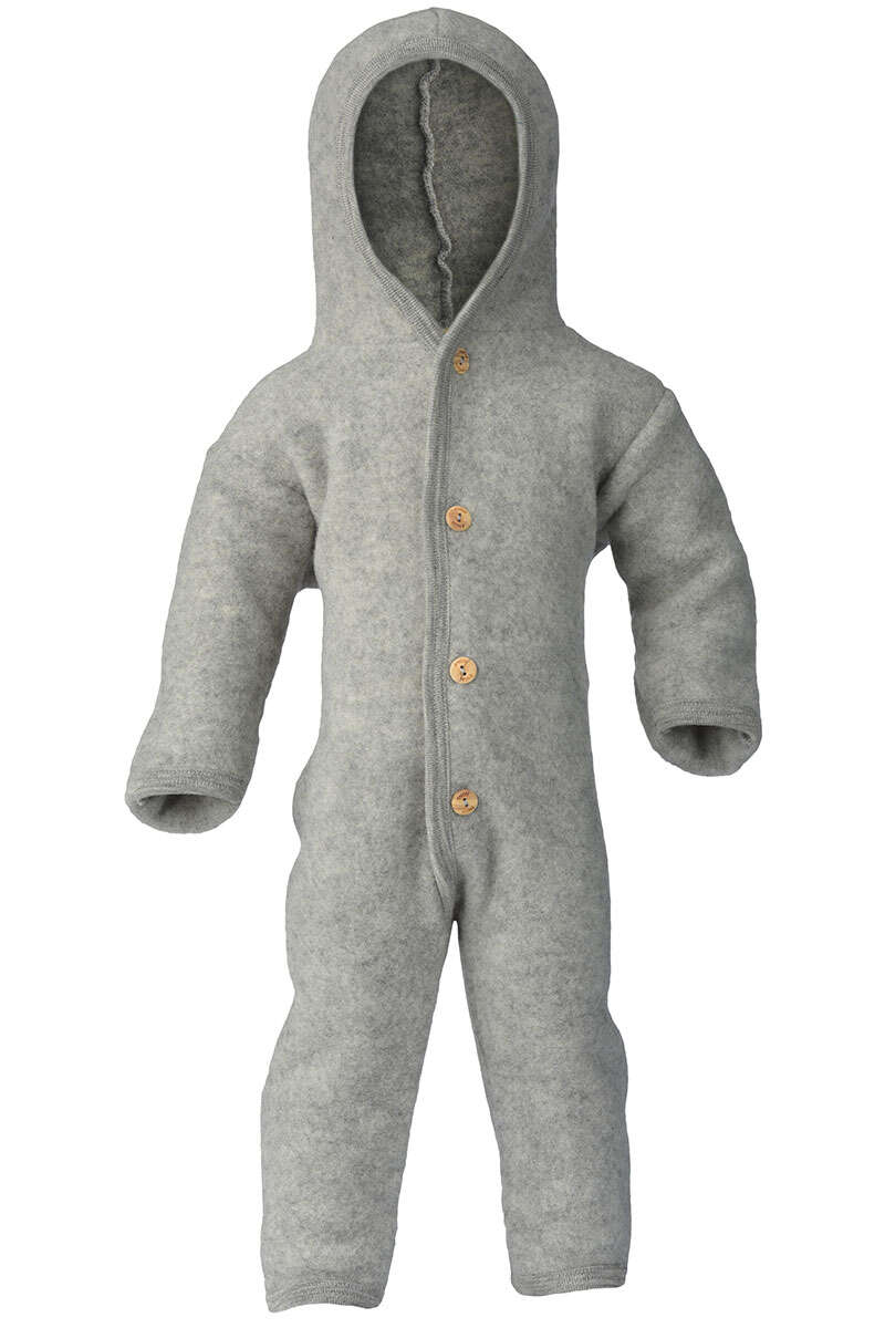 Baby-Wollfleece-Overall mit Kapuze aus Bio Schurwollfleece hellgrau