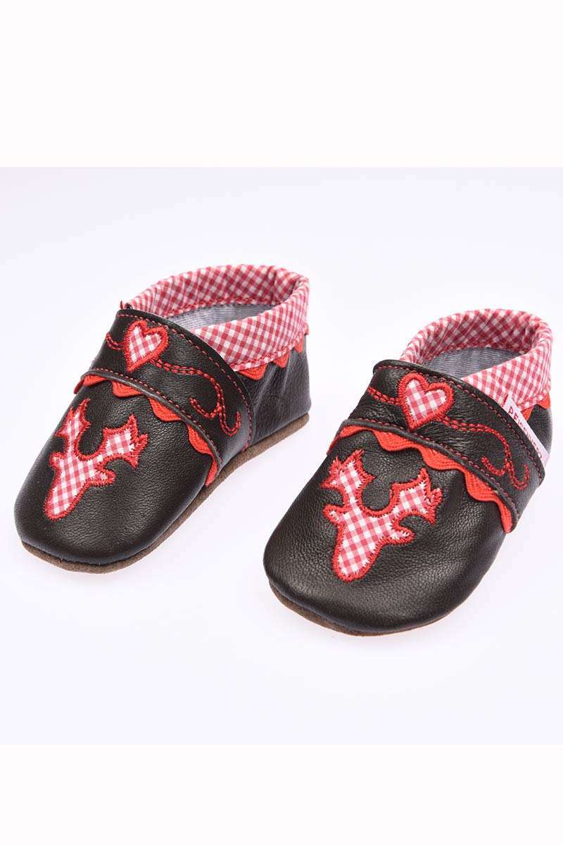 Baby Trachten Leder Schuhe mit Hirschkopf braun rot