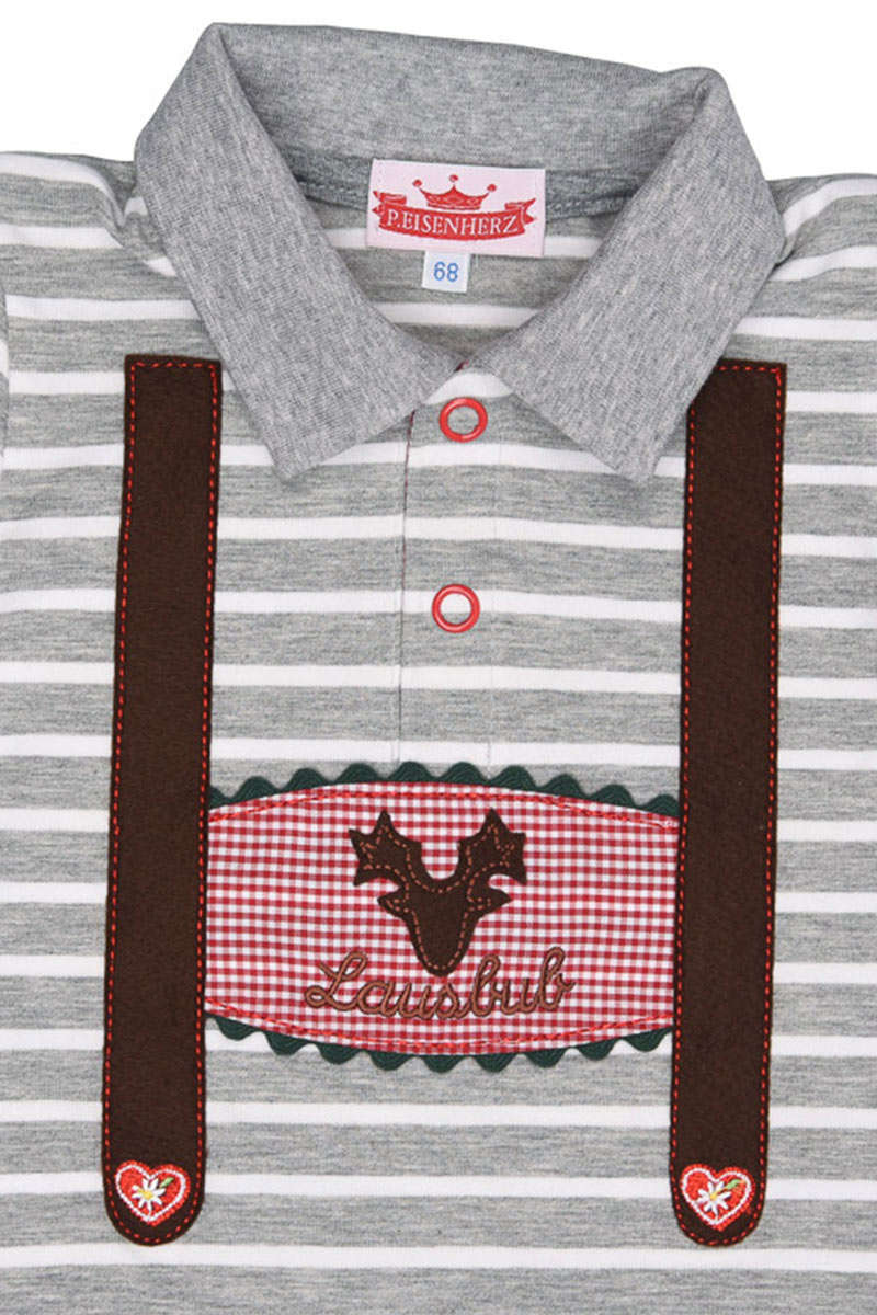 Trachten Baby Langarm-Shirt 'Lausbub' grau weiss Bild 2