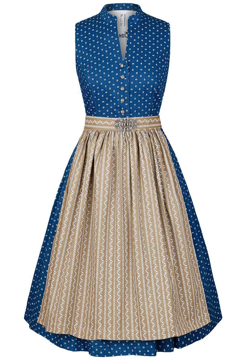 Waschdirndl hochgeschlossen blau verschiedene Broschenschrzen whlbar Bild 2