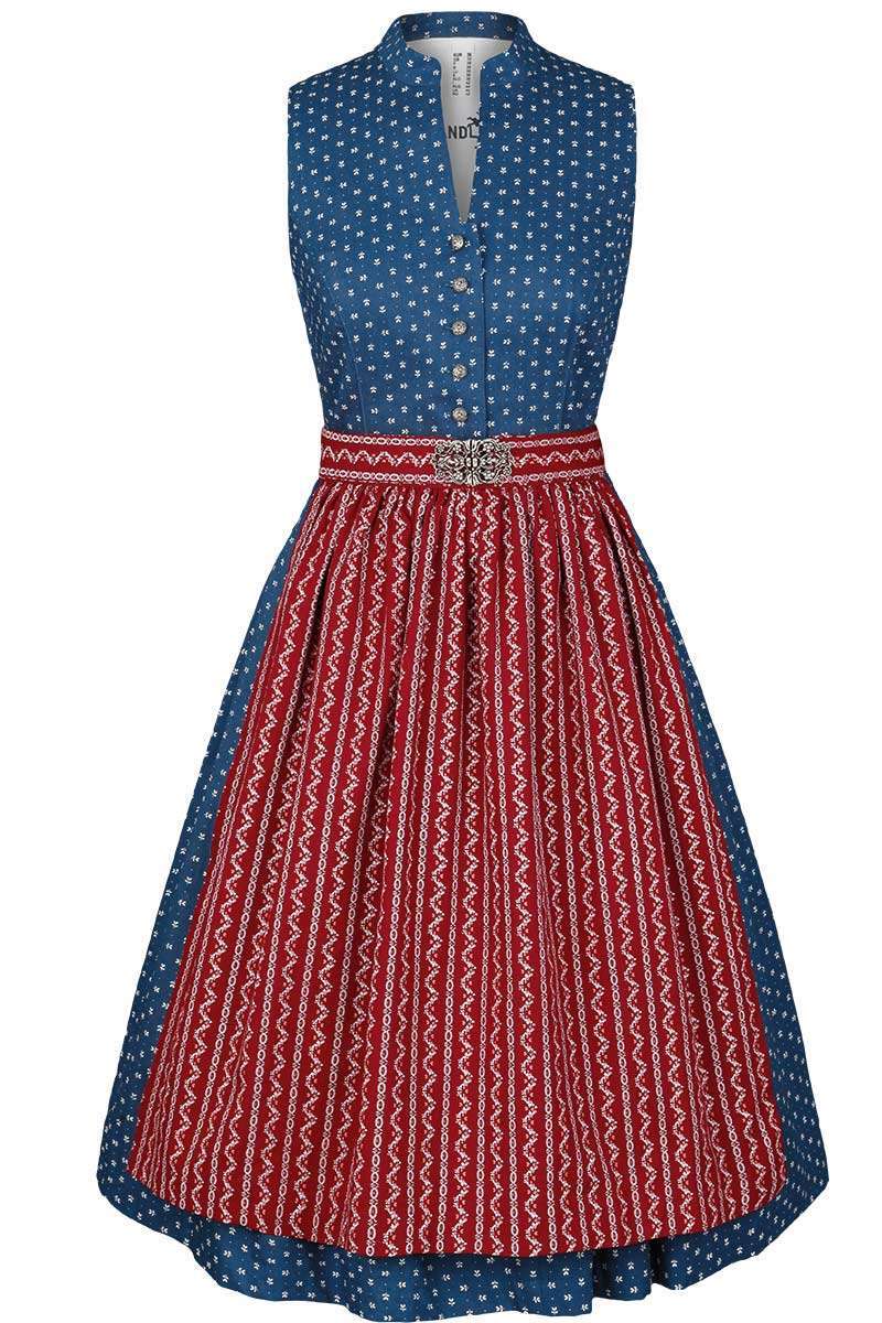 Waschdirndl hochgeschlossen blau verschiedene Broschenschrzen whlbar Bild 2