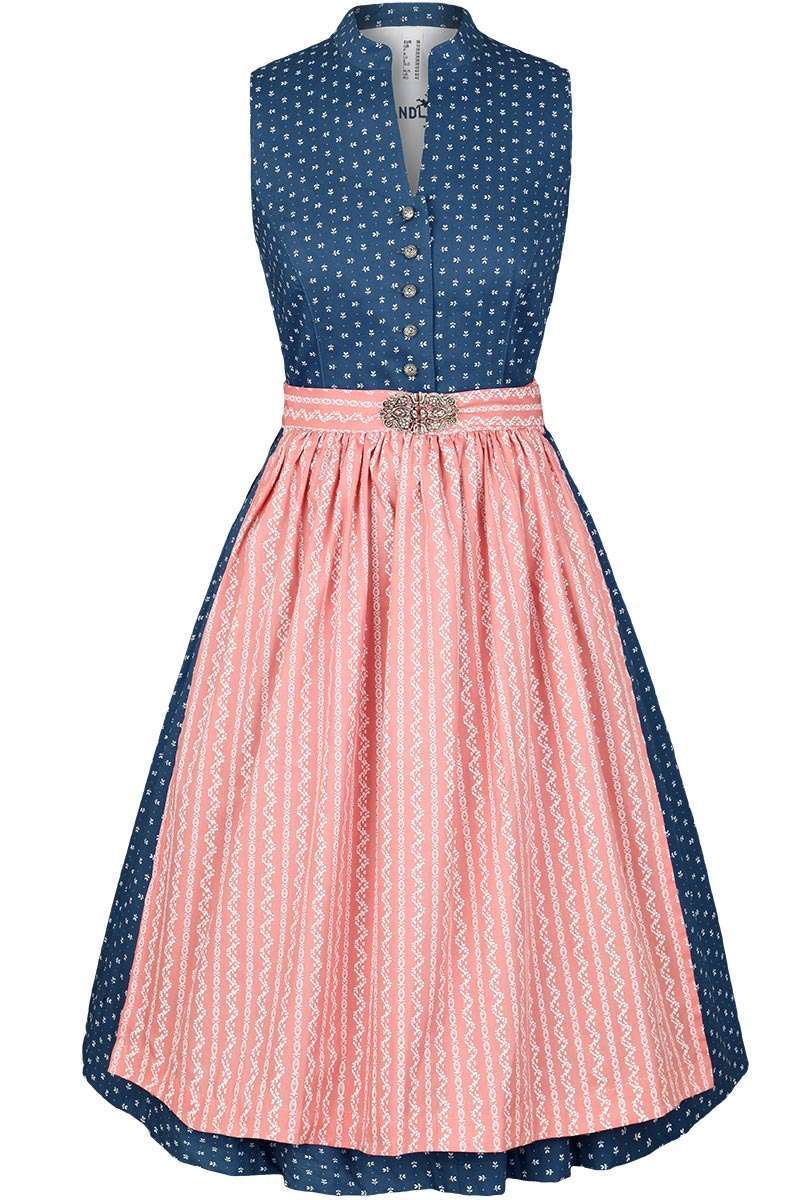 Waschdirndl hochgeschlossen blau verschiedene Broschenschrzen whlbar Bild 2