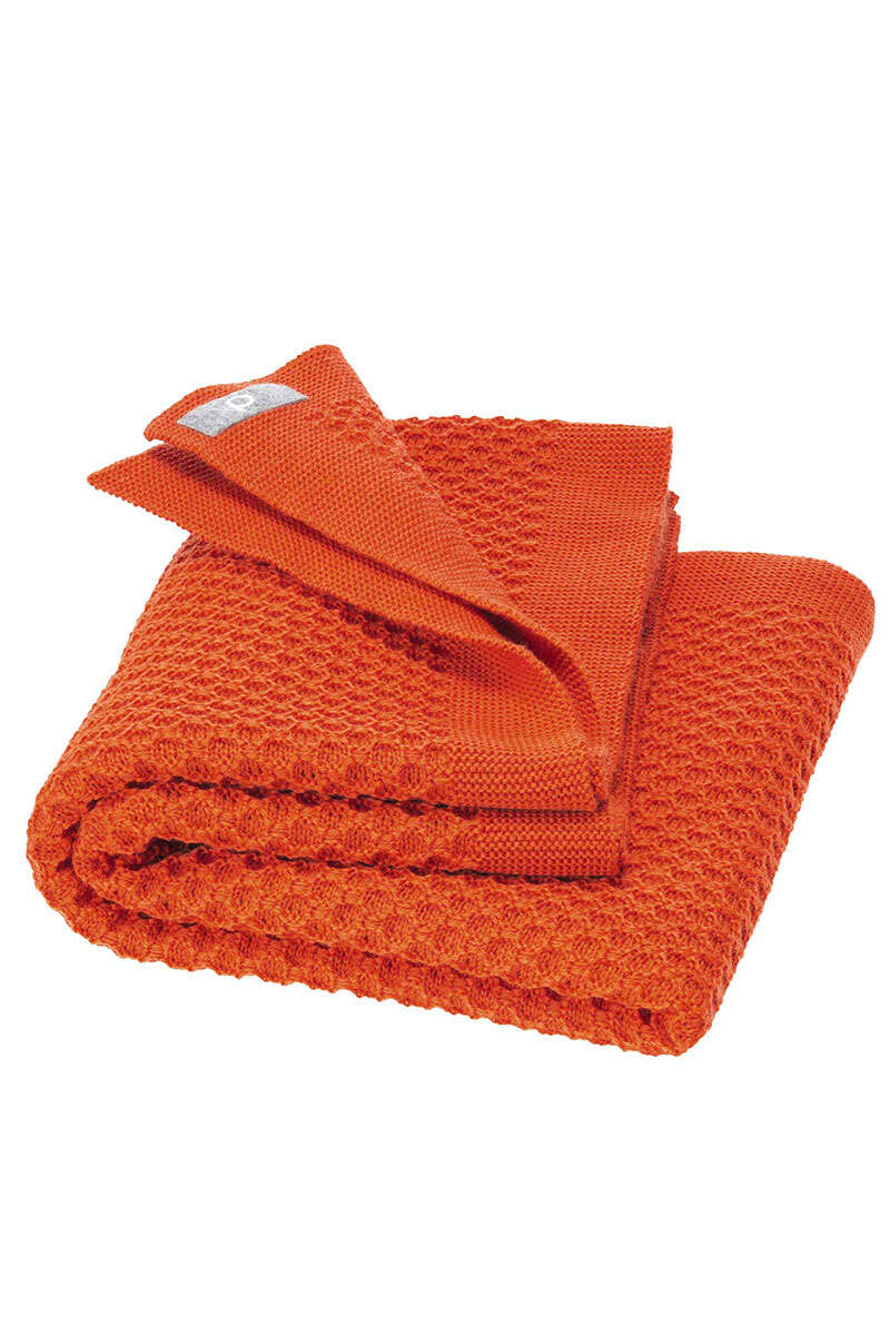 Baby Waben-Strickdecke Bio-Schurwolle GOTS orange