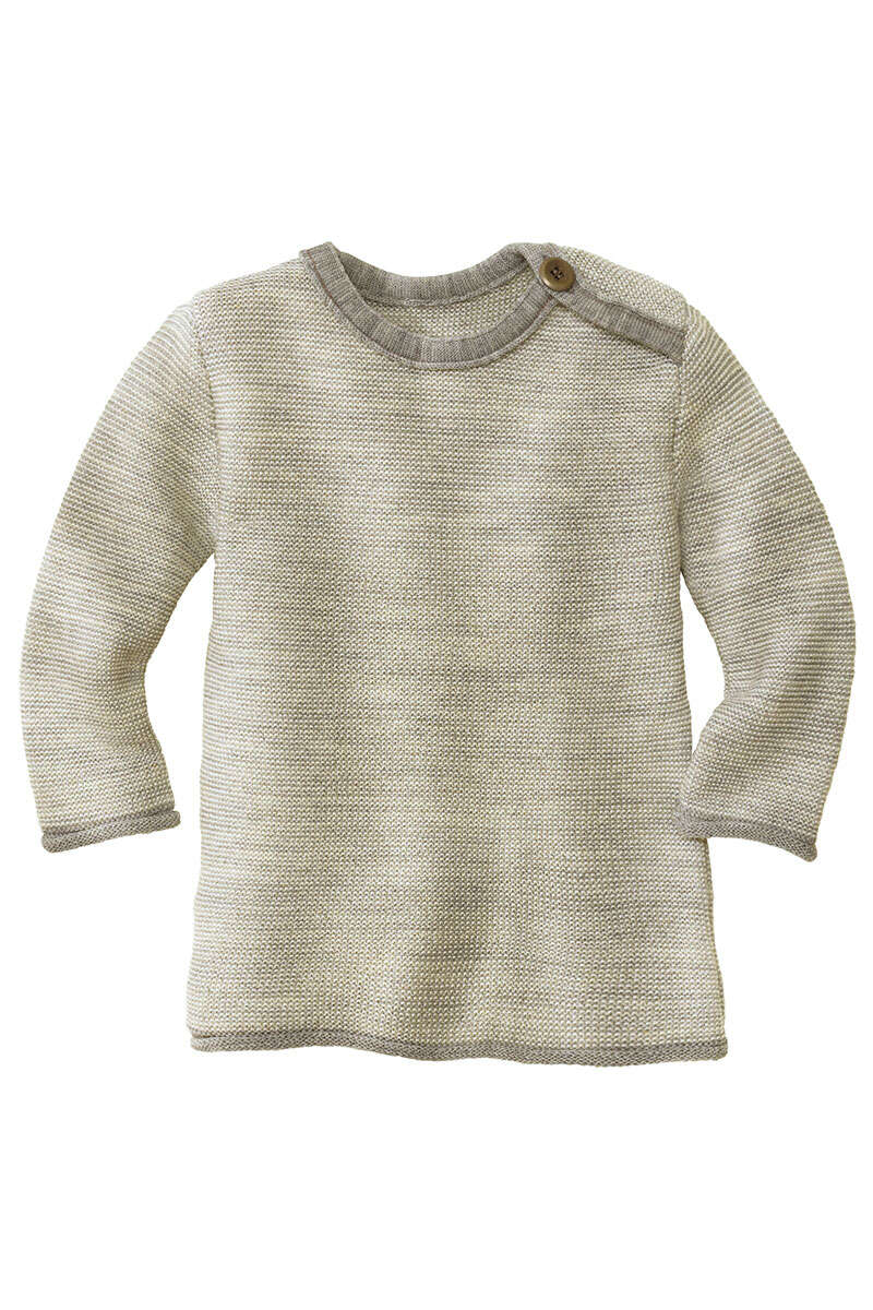 BABY Melange-Pullover Bio-Schurwolle GOTS grau-natur