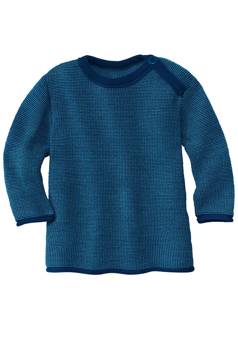 BABY Melange-Pullover Bio-Schurwolle GOTS marine/lagoon