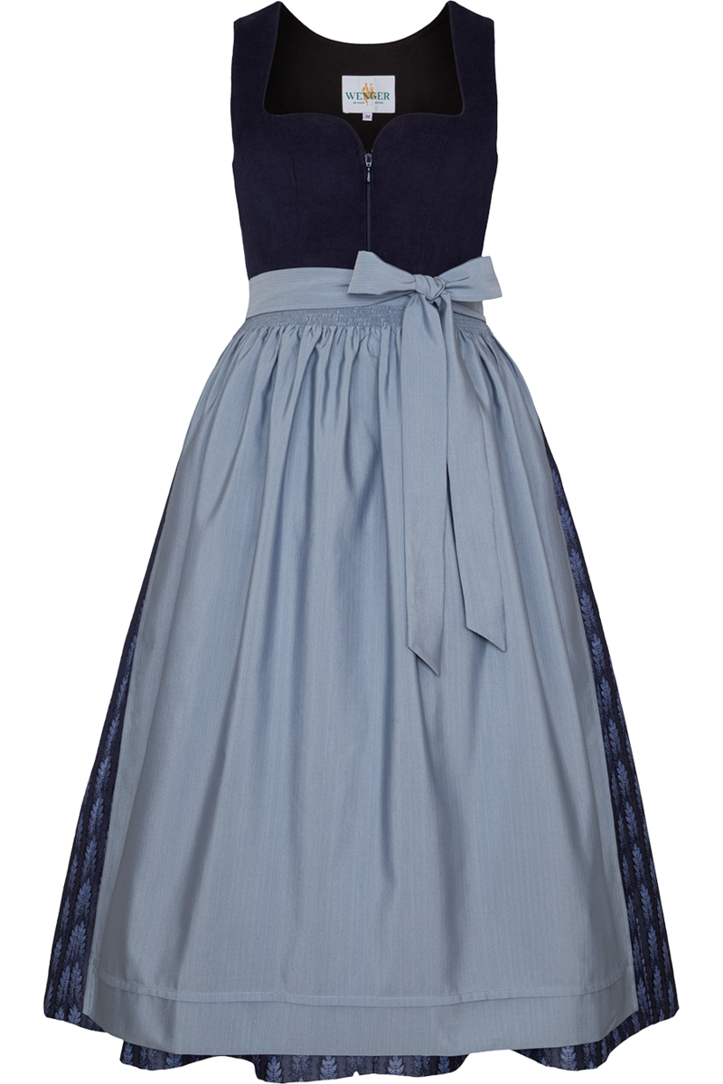 Dirndl lang Cord mit Herzausschnitt marine