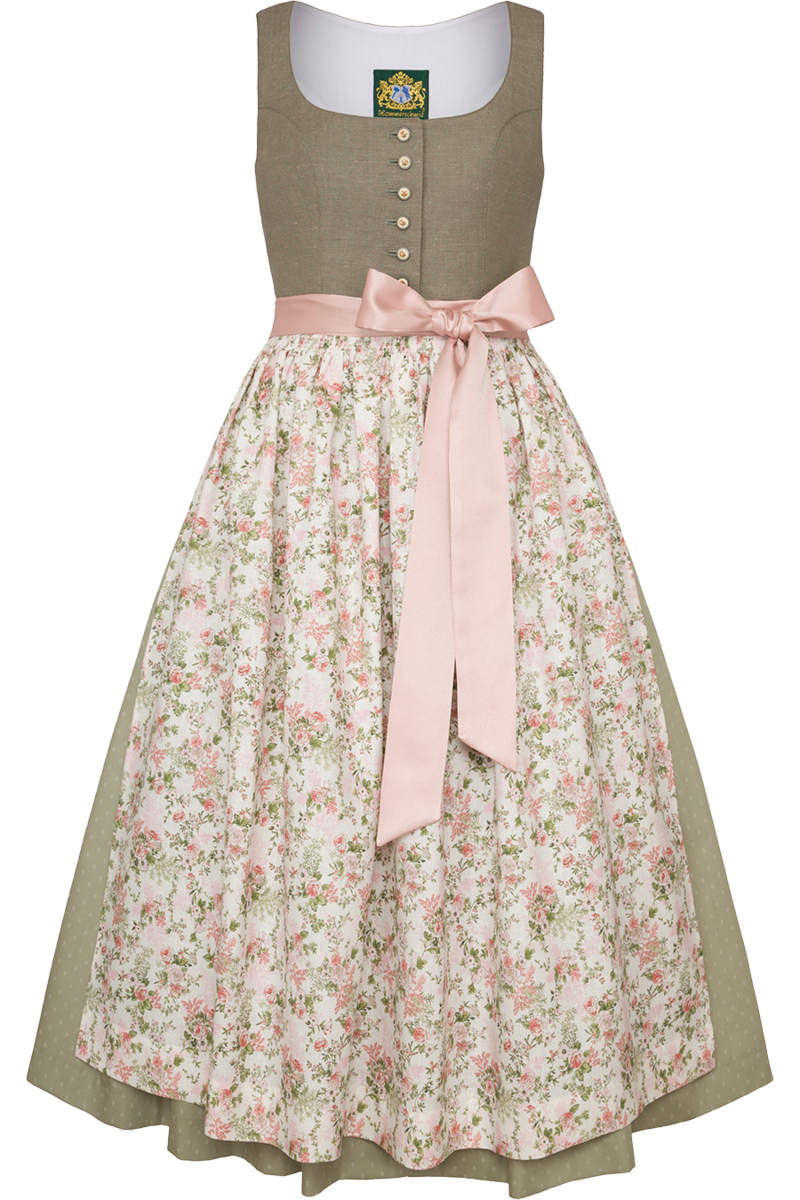 Leinendirndl lang mit floralem Muster grn gemustert