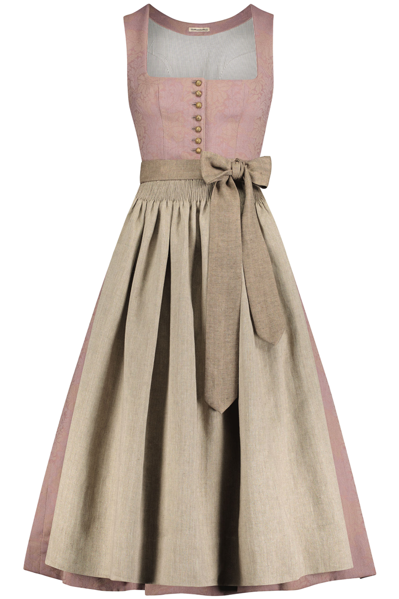 Dirndl lang mit Faltenrock und goldenen Knpfen malve-birke