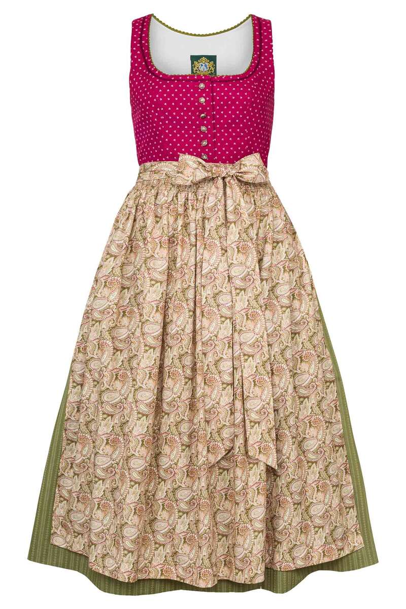 Langes Baumwolldirndl mit Paisleymuster pink grn