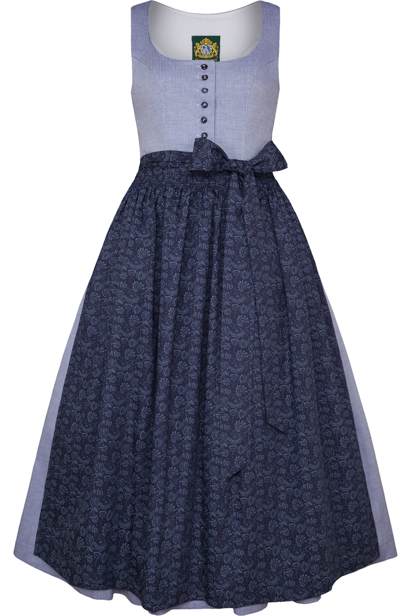 Dirndl lang gestreift mit floraler Schrze blau