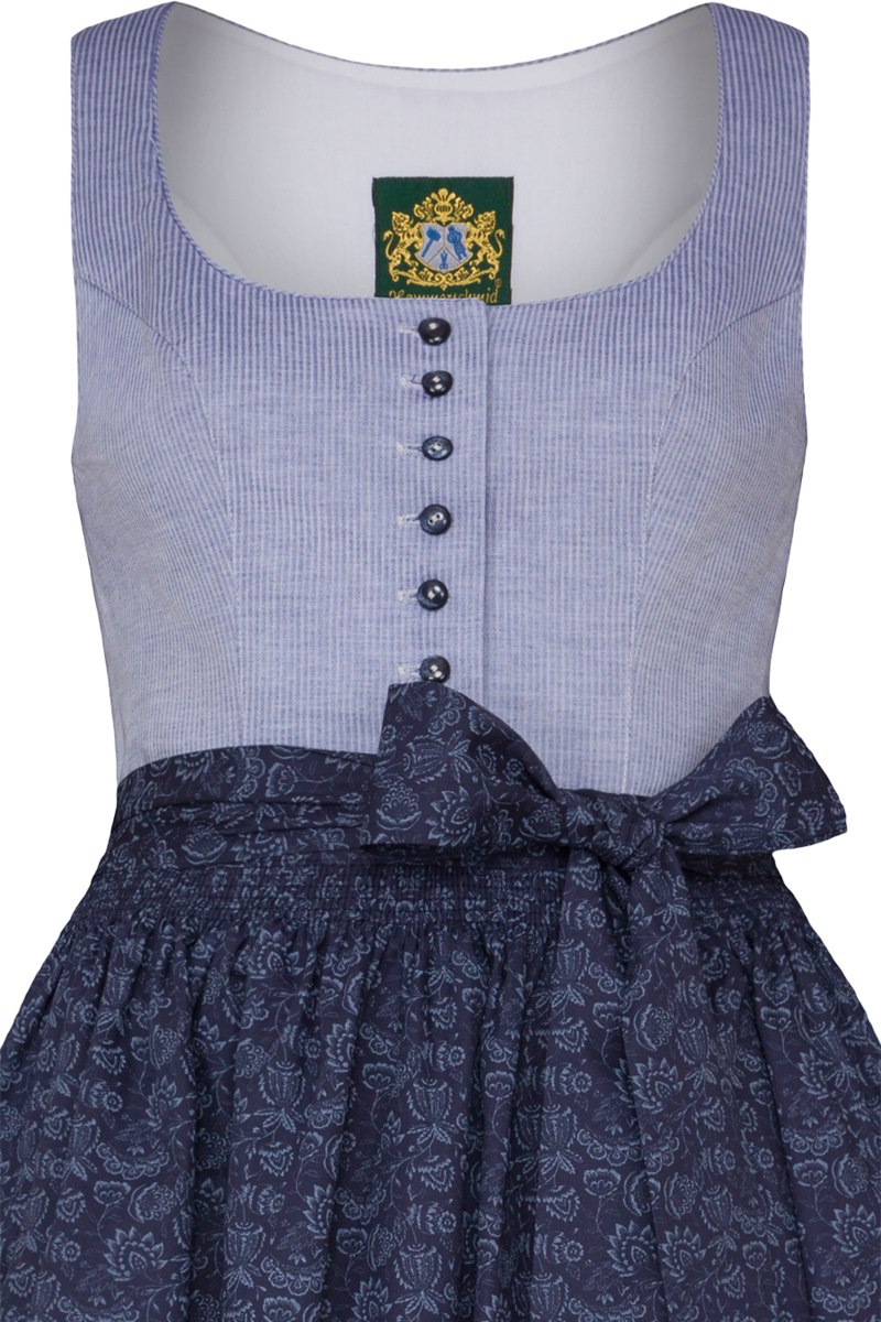 Dirndl lang gestreift mit floraler Schrze blau Bild 2