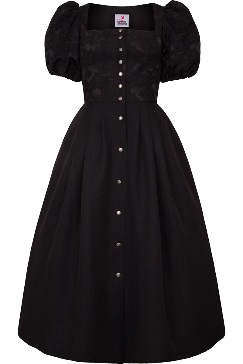Dirndl mit Puffrmeln Dirndlkleid ohne Schrze lang schwarz