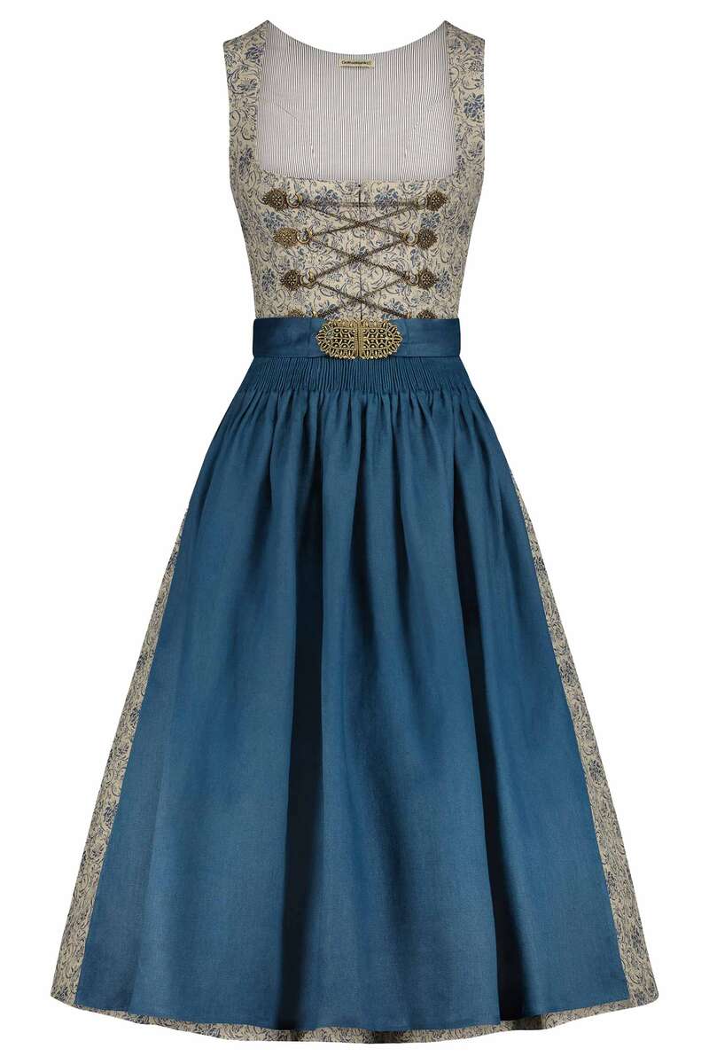 Dirndl mit Miederhakenverschluss chamois stahlblau Bild 2