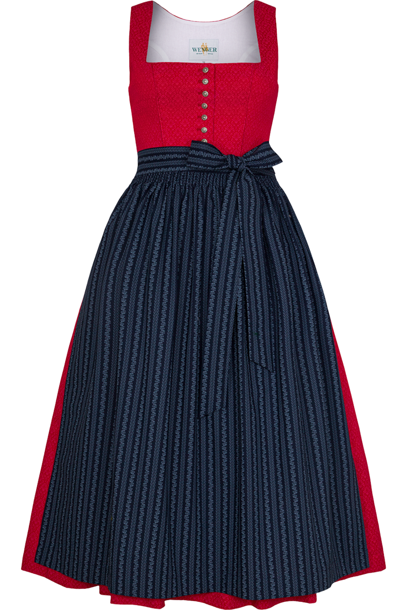 Dirndl lang aus Baumwolle mit eckigem Ausschnitt rot/marine