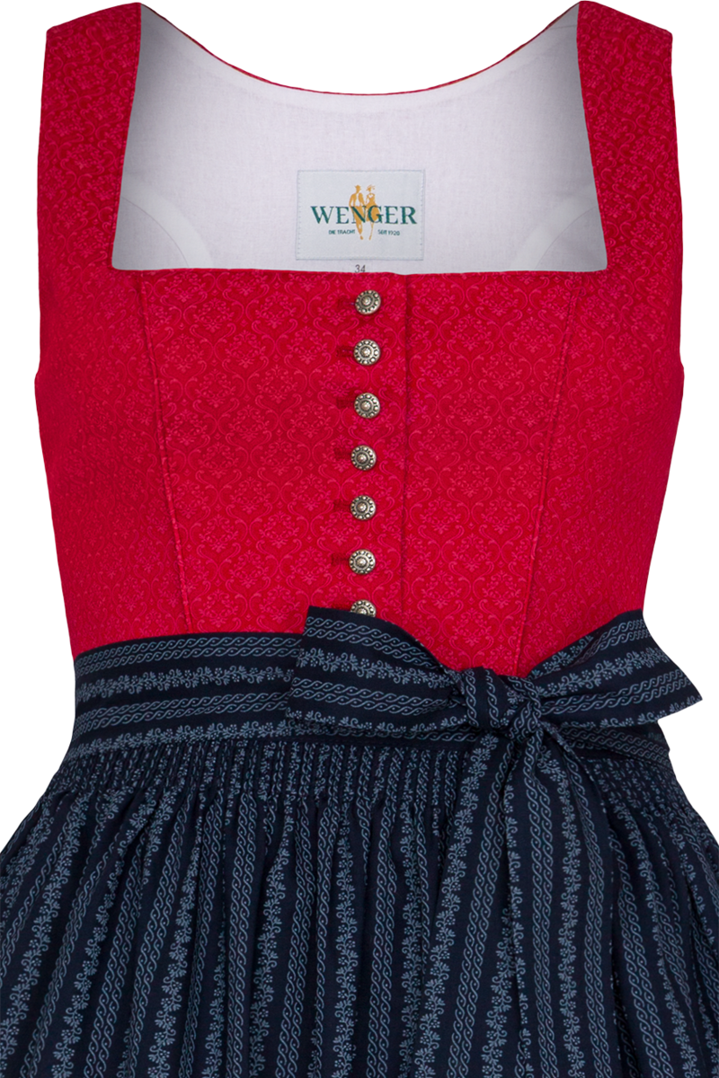 Dirndl lang aus Baumwolle mit eckigem Ausschnitt rot/marine Bild 2